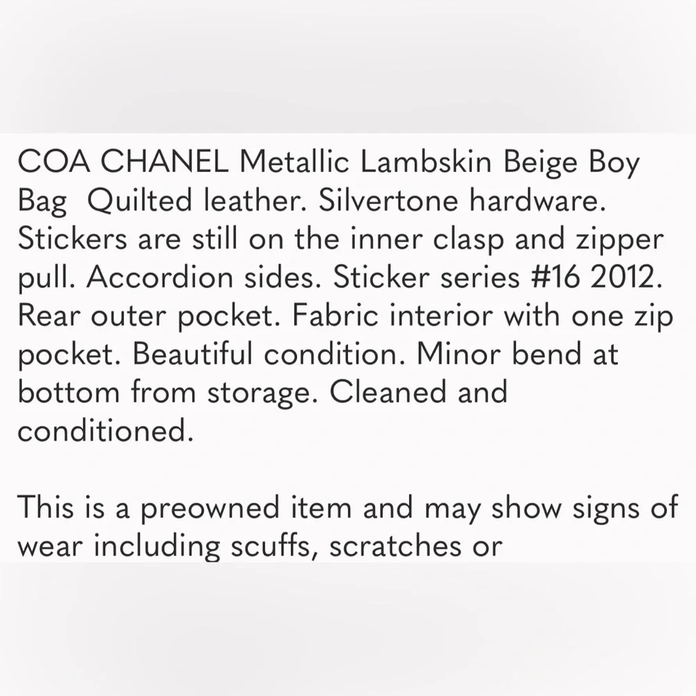 COA CHANEL Metallic Boy Bag - Picture 13 of 13